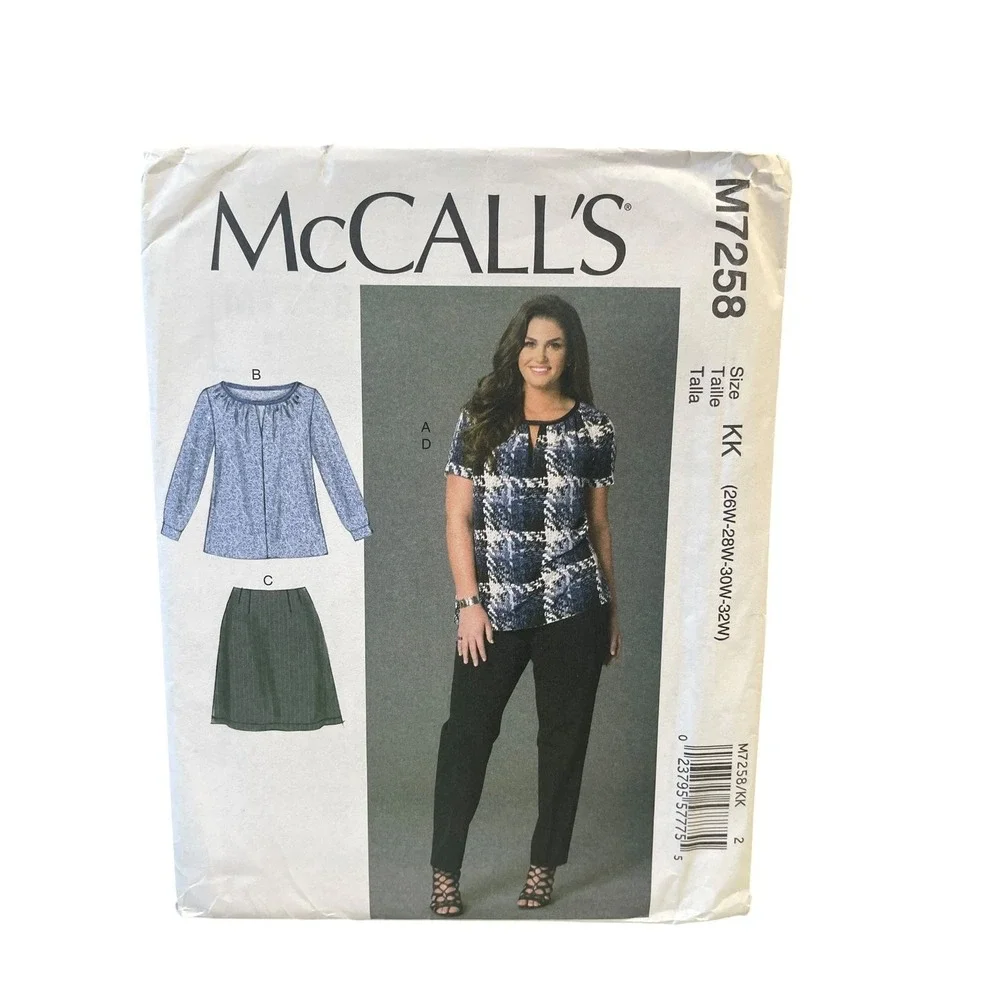 McCall's M7258 Top Skirt Pants Plus Size 26W-32W Modern Womens Sewing Pattern